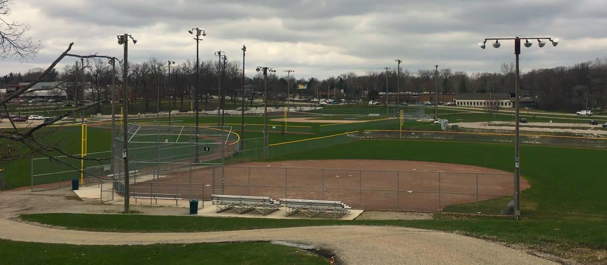 View of the baseball diamonds at Vets Park