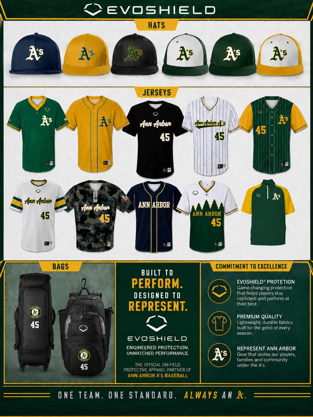A's hats, jerseys, and bags from evoshield